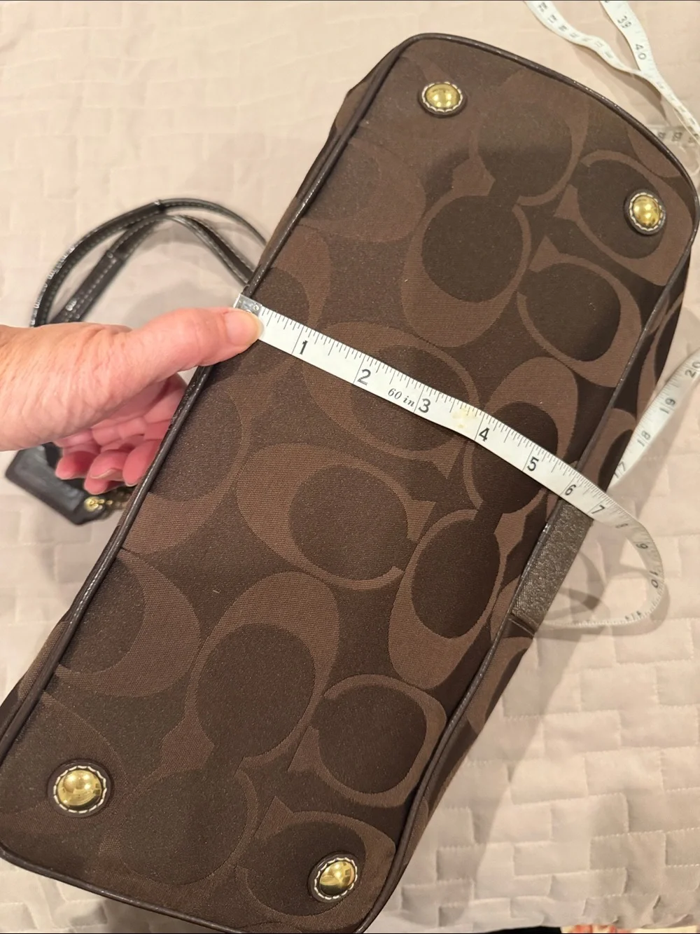 Coach F18036 Y2K Brown Signature Jacquard Kiss Lock Satchel with Gold Accents